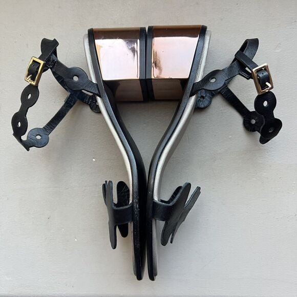 Ivy Kirzhner NY Lala Black Leather w/ Rose Gold Block Heel Sandal 38.5 US 8 - 8. - Picture 6 of 16